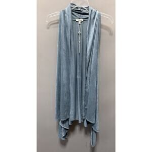 New Max Studio Dusk Blue Velvet Satin Sleeveless Kimono Trim M